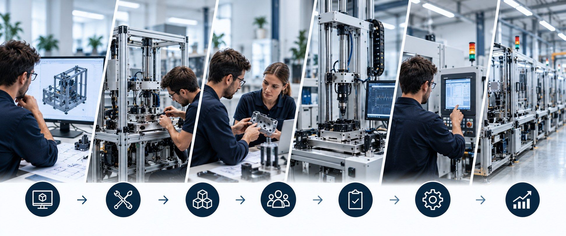 De la conception CAO à la ligne de production : montage, essais et mise en service d'une machine.