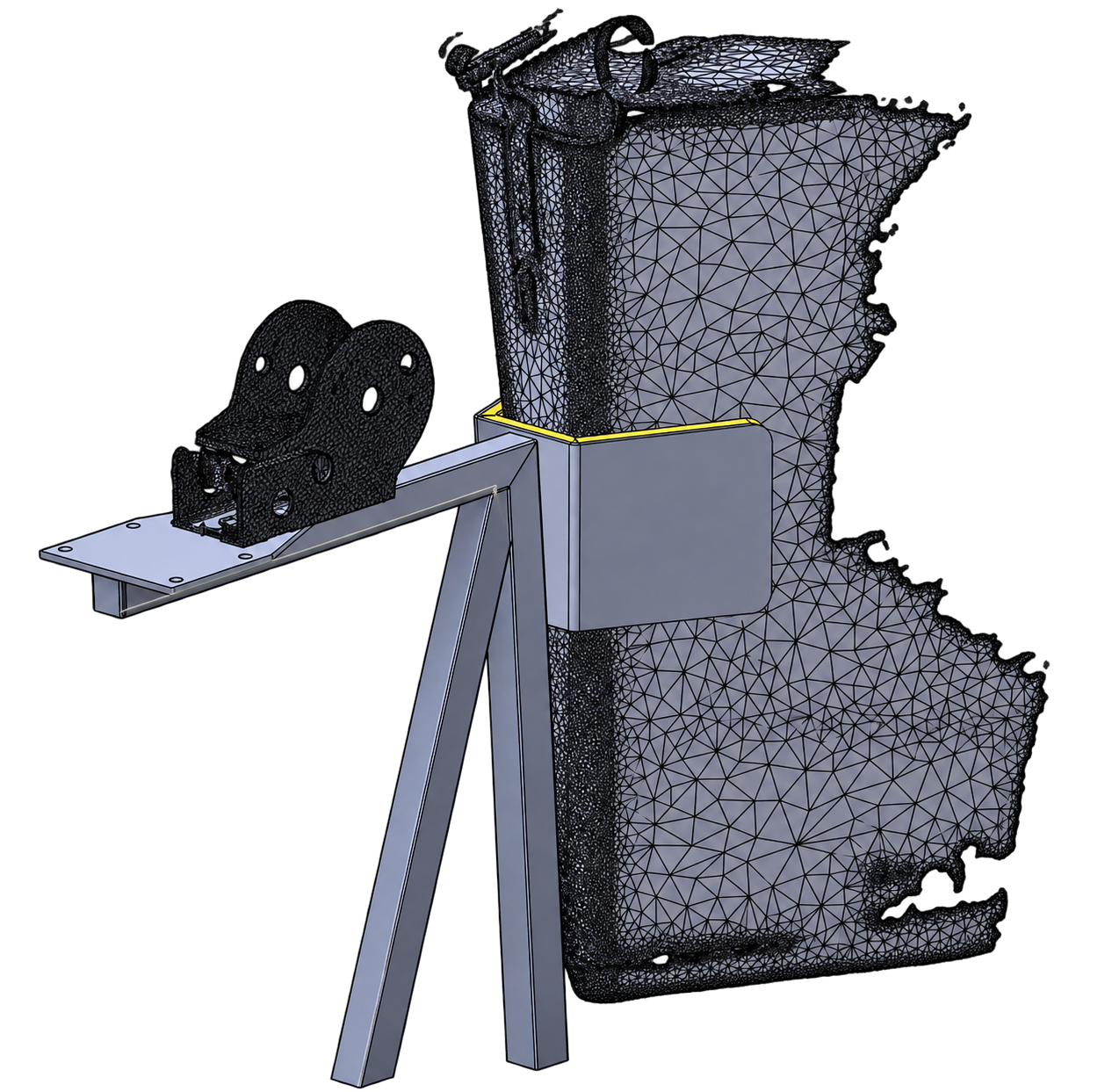 Support de treuil conçu sur le maillage du scan 3D du bateau.