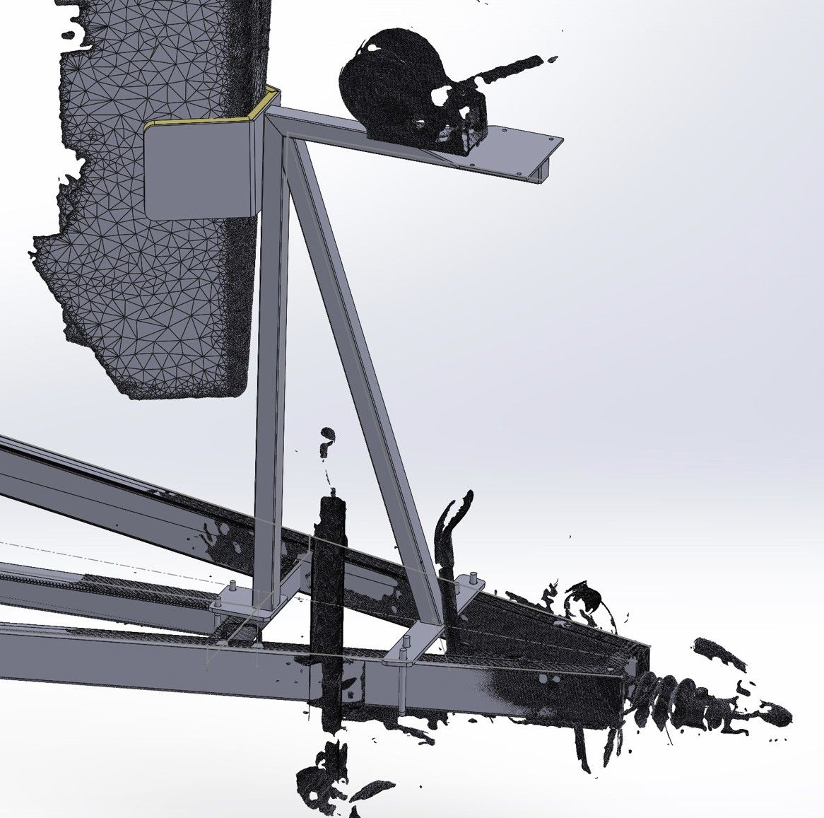 Support de treuil conçu sur le maillage du scan 3D de la remorque et du bateau.